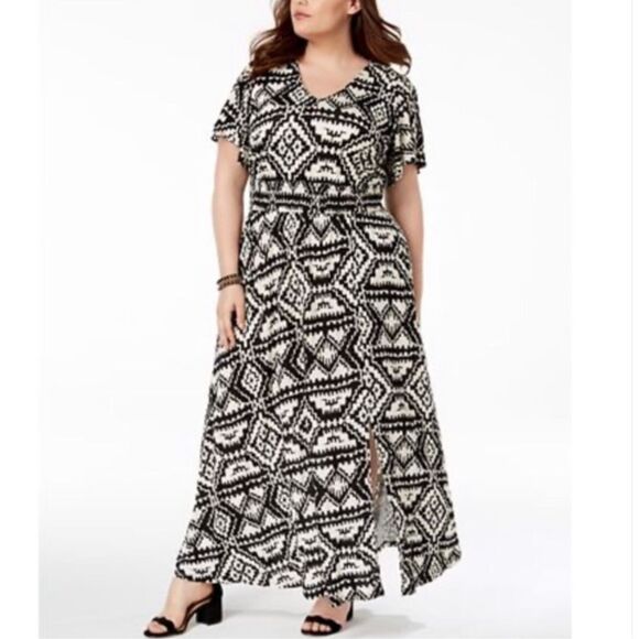 INC International Concepts Ikat Maxi Dress Women’s 2X Black Cream - Picture 1 of 9